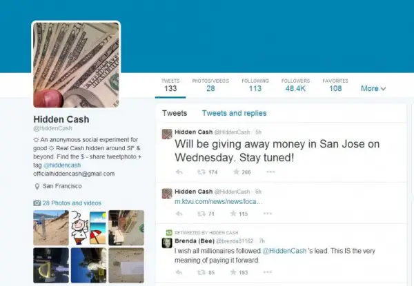 Hidden Cash - Twitter Account Screenshot