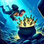 Irish Pirate Underwater discovering bottles of Irish whiskey