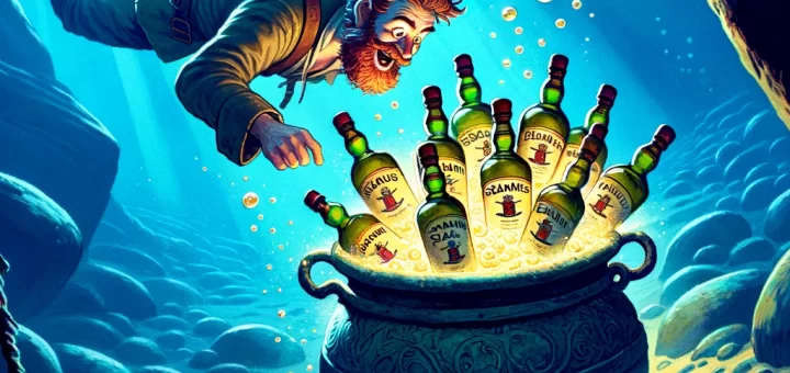 Irish Pirate Underwater discovering bottles of Irish whiskey