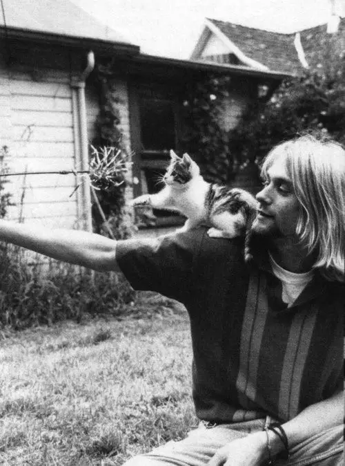 Kurt Cobain With A Cat On His Shoulder