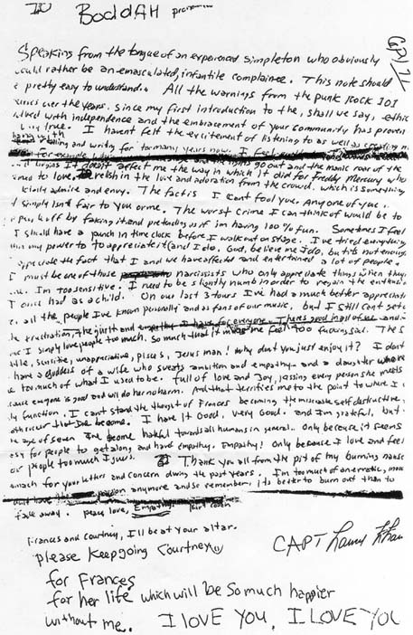Handwritten Kurt Cobain Suicide Note