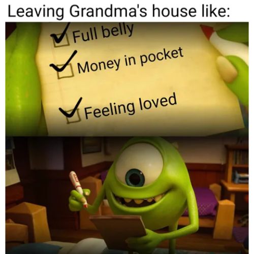 Mike Wazowski Meme About Leaving Grandma