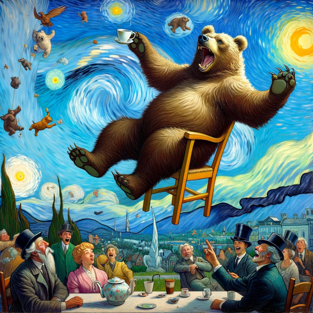 illustration that shows the essence of Bear's Aerial Adventure limerick