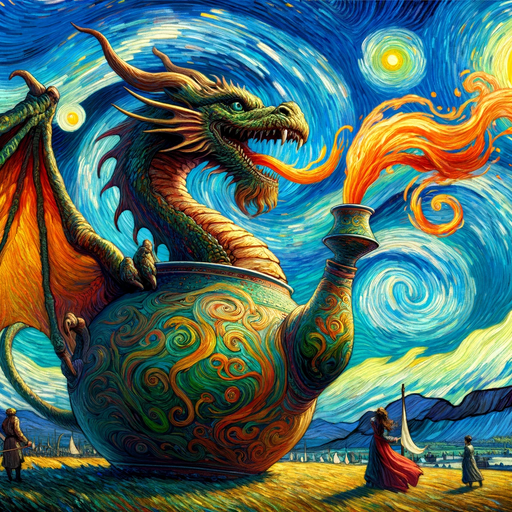 illustration that shows the essence of Dragon's Flagon limerick
