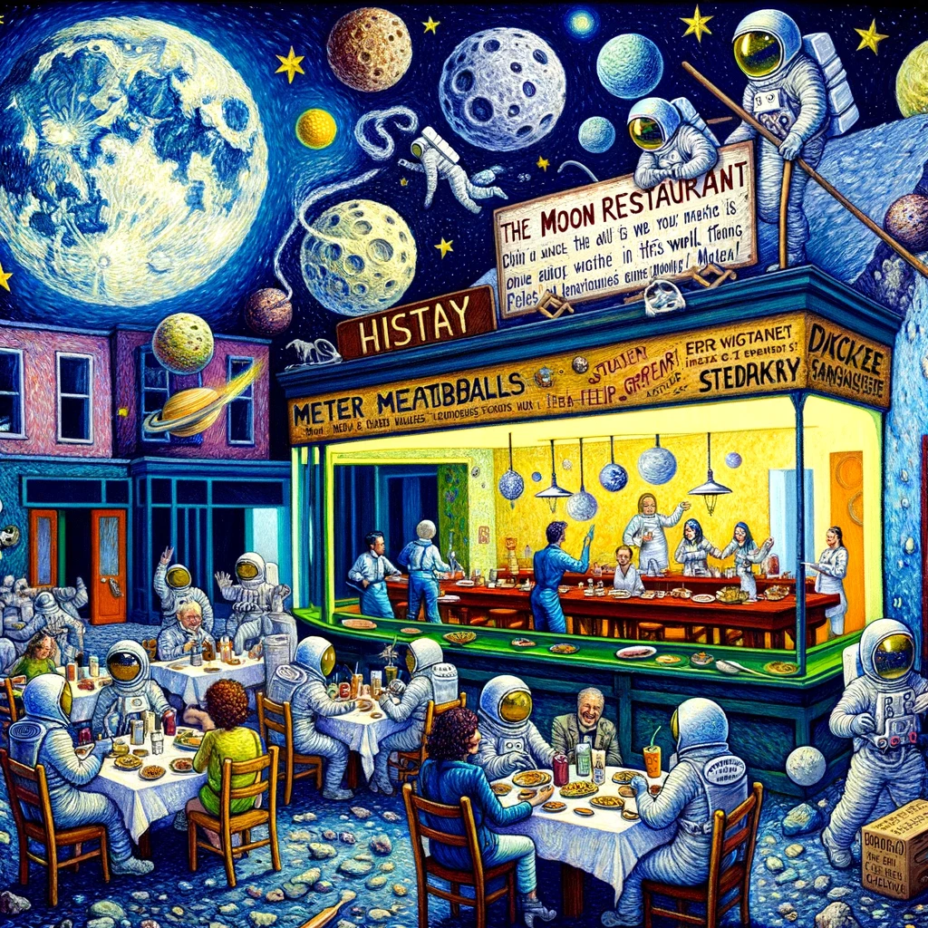 illustration that depicts restaurant on the moon