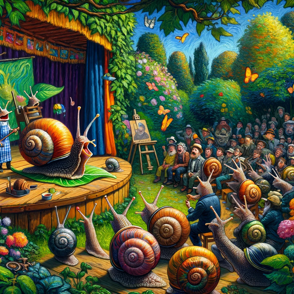 snail auditioning for a role in a garden drama