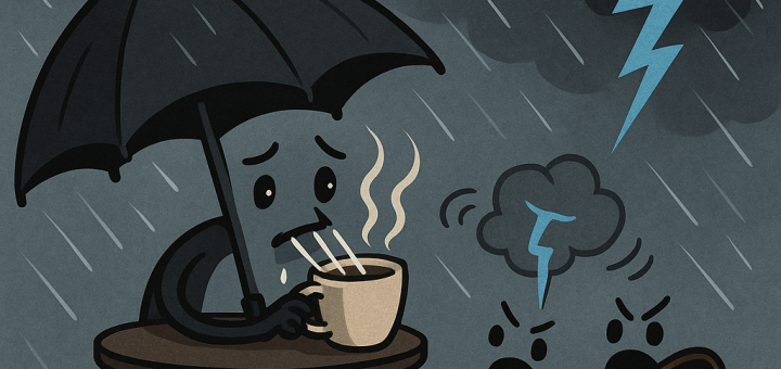 Umbrella Sips Coffee, Shoes Argue With Thunder